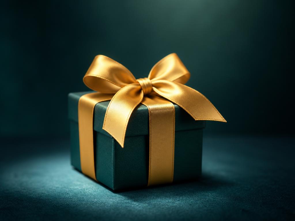 Caja de regalo verde oscuro con moño dorado