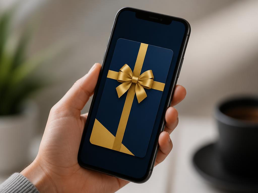 Tarjeta de regalo digital mostrada en un teléfono